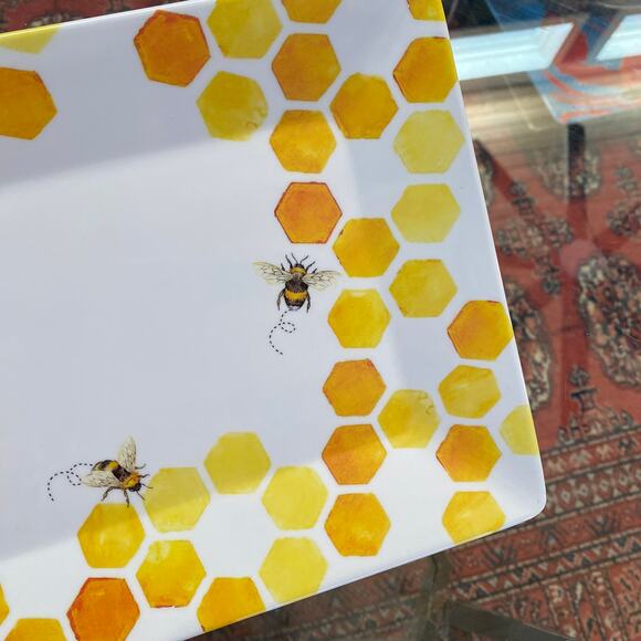 Shabby Chic “Bee Happy” Yellow & Gold on White Melamine Tray ~19”x8”‎ - Picture 4 of 5